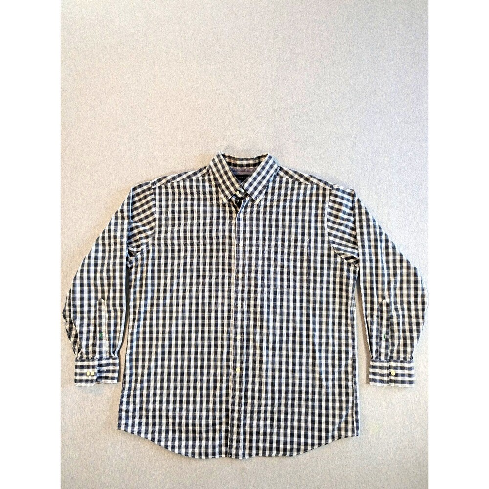 Tommy Hilfiger Plaid Dress Shirt Blue White Green 17.5 34-35 XL EUC